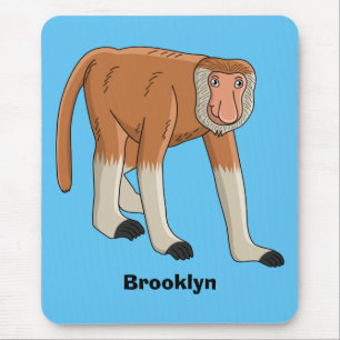 Funny proboscis monkey cartoon illustration mouse pad