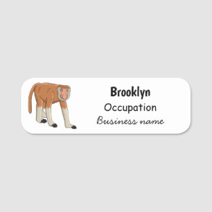 Funny proboscis monkey cartoon illustration name tag
