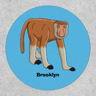 Funny proboscis monkey cartoon illustration patch