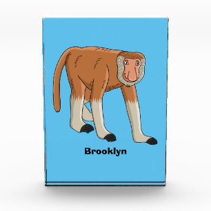 Funny proboscis monkey cartoon illustration photo block