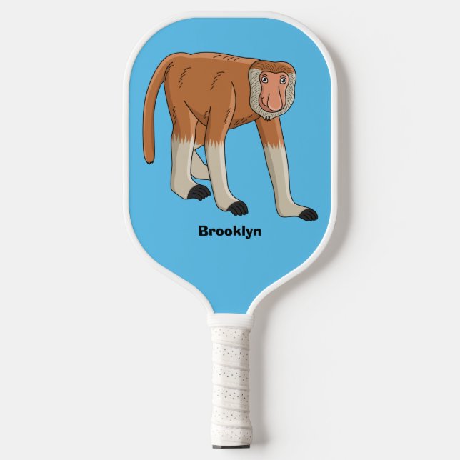 Funny proboscis monkey cartoon illustration pickleball paddle (Front)
