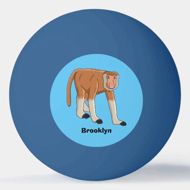 Funny proboscis monkey cartoon illustration ping pong ball (Front)