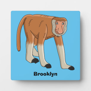 Funny proboscis monkey cartoon illustration plaque