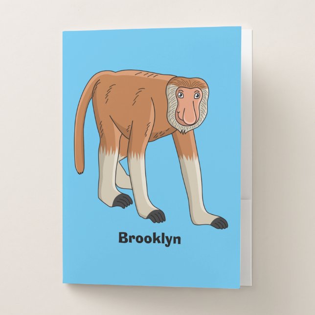 Funny proboscis monkey cartoon illustration pocket folder (Front)