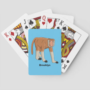 Funny proboscis monkey cartoon illustration poker cards