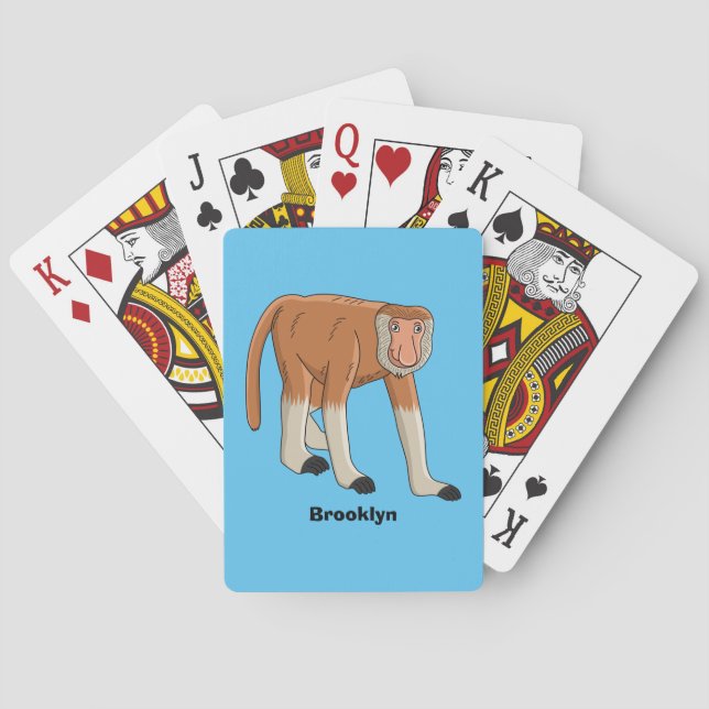 Funny proboscis monkey cartoon illustration poker cards (Back)