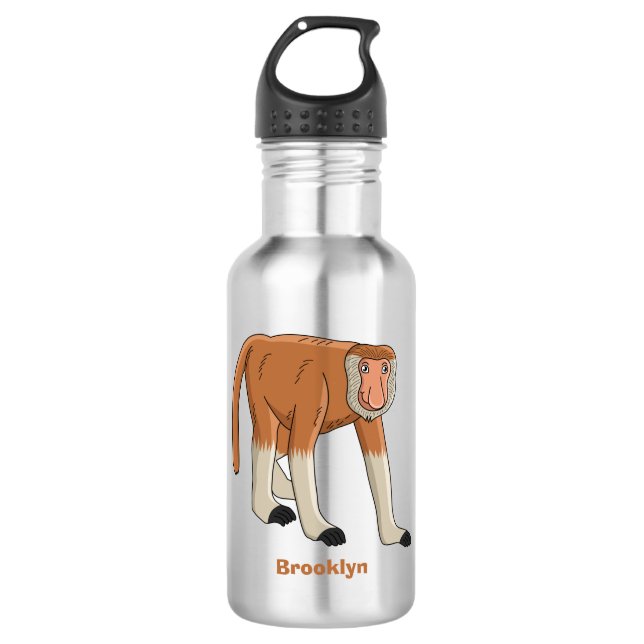 Funny proboscis monkey cartoon illustration stainless steel water bottle (Front)