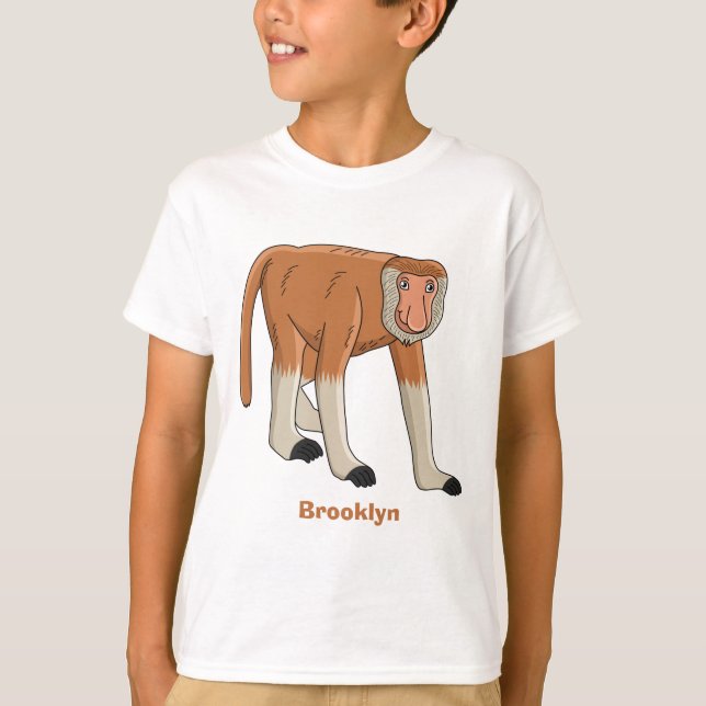 Funny proboscis monkey cartoon illustration T-Shirt (Front)