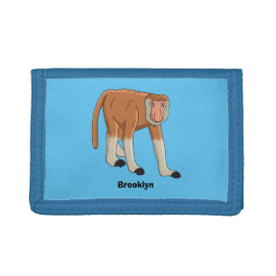 Funny proboscis monkey cartoon illustration tri-fold wallet