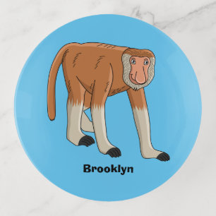 Funny proboscis monkey cartoon illustration trinket tray
