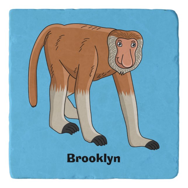 Funny proboscis monkey cartoon illustration trivet (Front)