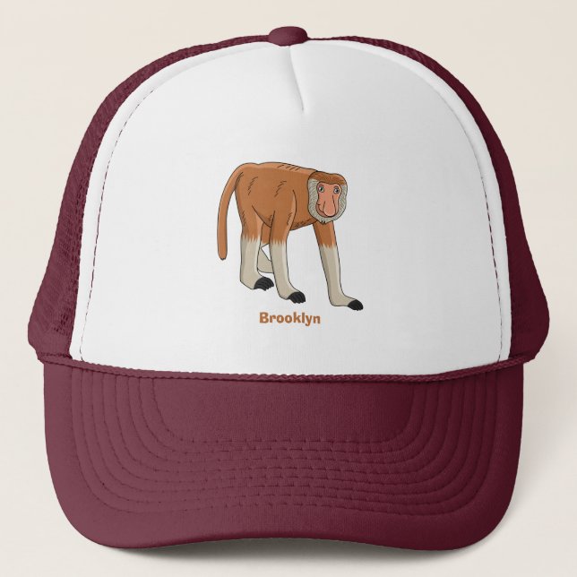 Funny proboscis monkey cartoon illustration trucker hat (Front)