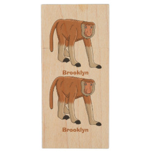 Funny proboscis monkey cartoon illustration wood flash drive