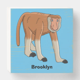 Funny proboscis monkey cartoon illustration wooden box sign
