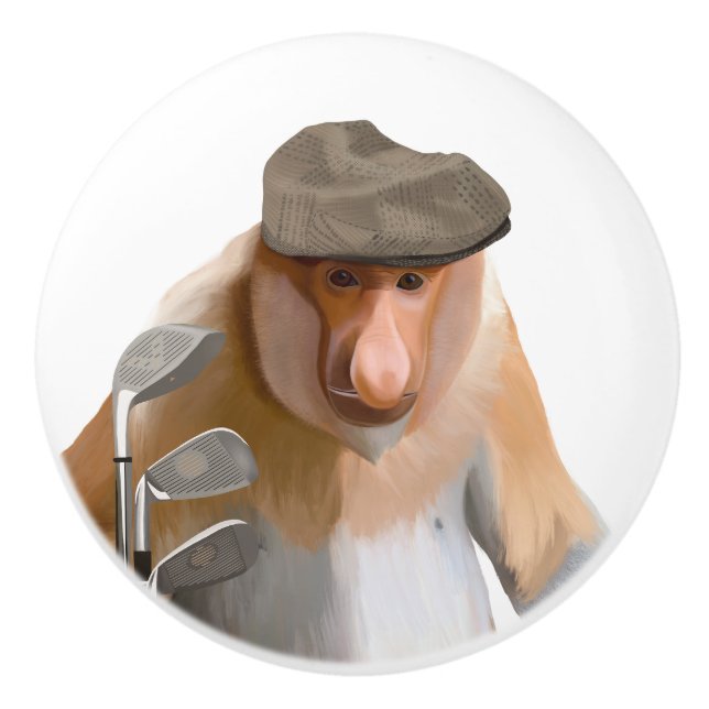 Funny Proboscis Monkey Golfer Ceramic Knob (Front)