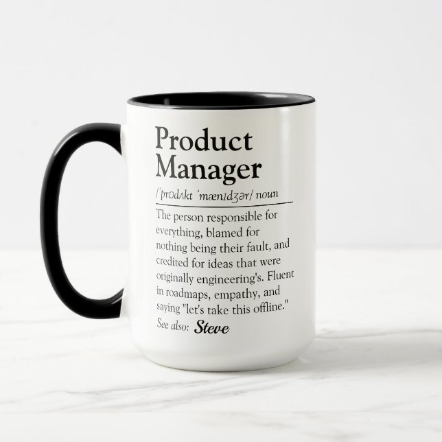 Funny Product Manager Dictionary Definition Script Mug (Left)