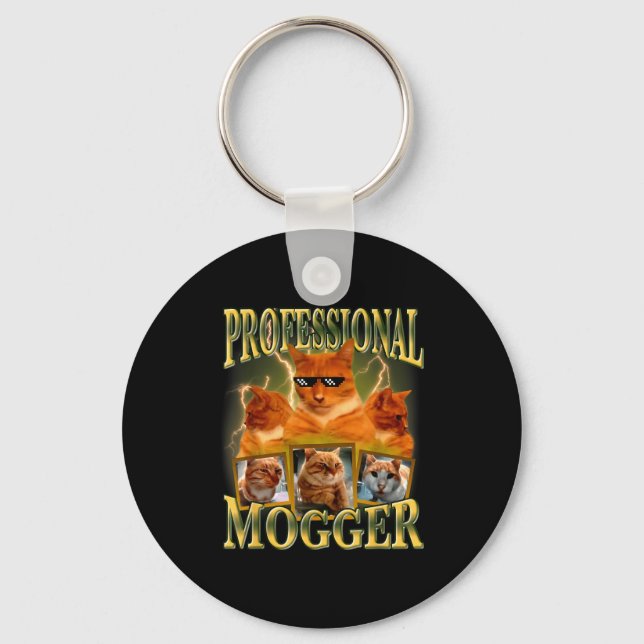 Funny Professional Mogger Cat Meme Mewing Looksmax Keychain (Front)