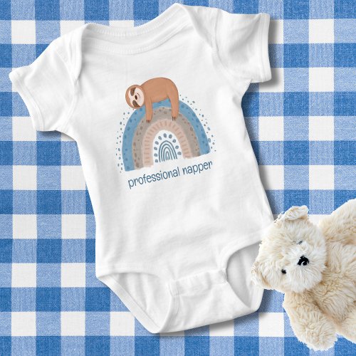 Funny Professional Napper Sleeping Sloth  Rainbow Baby Bodysuit