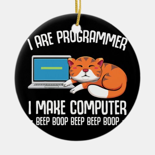 Funny Programmer Cat Kitten Software Engineer Ceramic Ornament