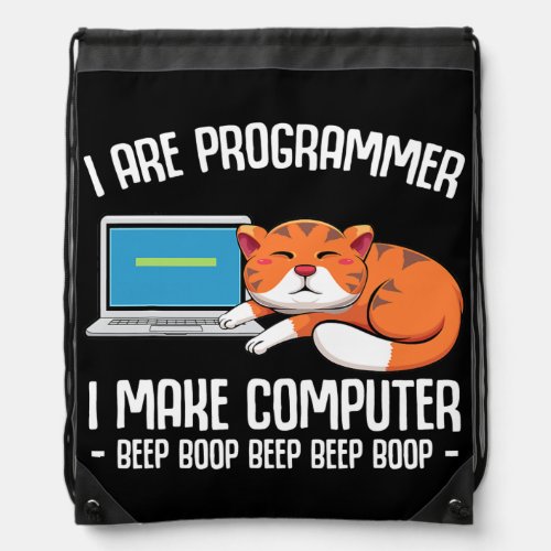 Funny Programmer Cat Kitten Software Engineer Drawstring Bag