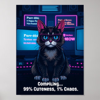 Funny Programmer Cat Poster – “Compiling 99% Cuten