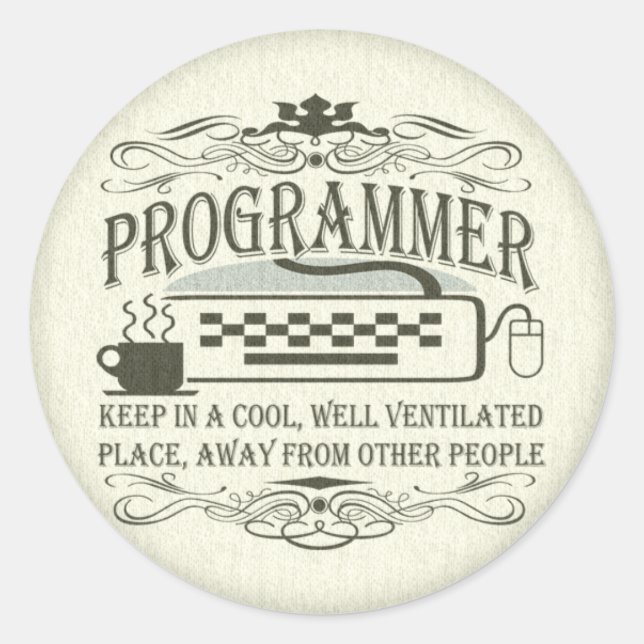 Funny Programmer Classic Round Sticker (Front)