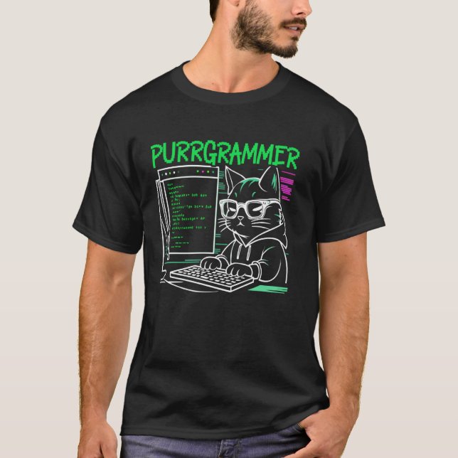 Funny Programmer Coder Computer Programming Cat Lo T-Shirt (Front)