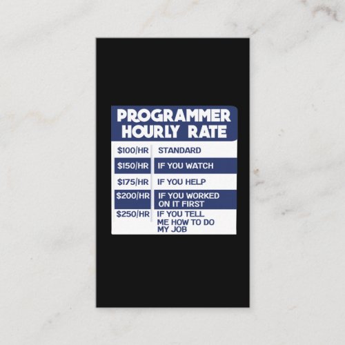 Funny Programmer Hourly Rate Computer IT Coder Business Card