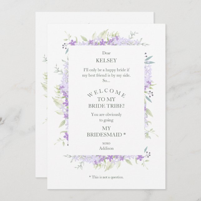 Funny Proposal Photo Bridesmaid Purple Wildflowers (Front/Back)