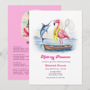 Funny Prosecco Flamingo Beach Bachelorette Weekend Invitation