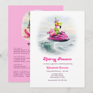 Funny Prosecco Flamingo Beach Bachelorette Weekend Invitation