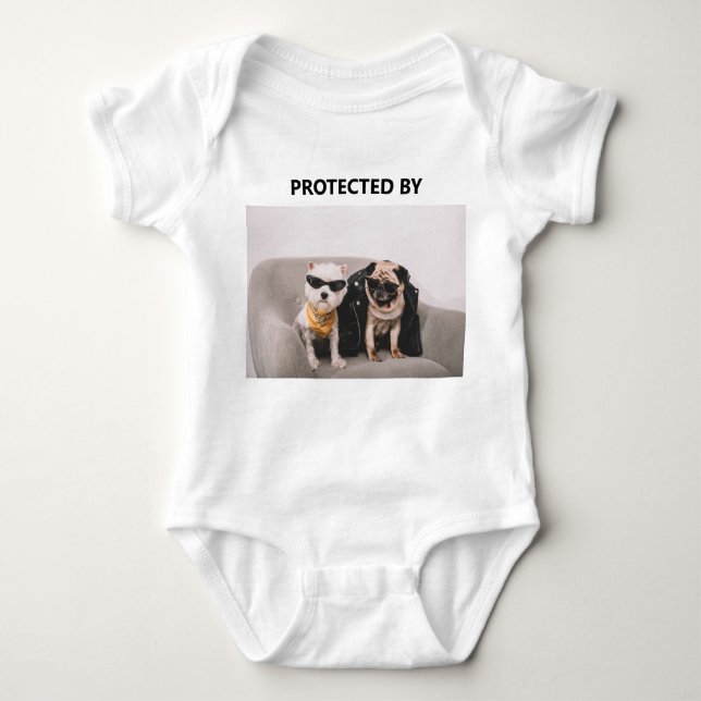 Funny Protected By Dogs Photo Baby Bodysuit (Front)