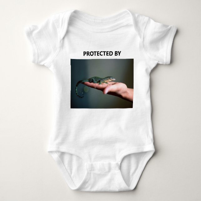Funny Protected By Lizard Pet Photo Baby Bodysuit (Front)