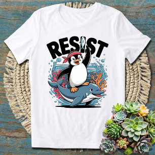 Funny Protest Penguin Art Resist Penguin Activism  T-Shirt
