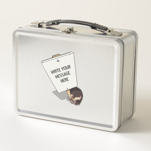Funny Protester With Placard Cartoon Hedgehog Metal Lunch Box