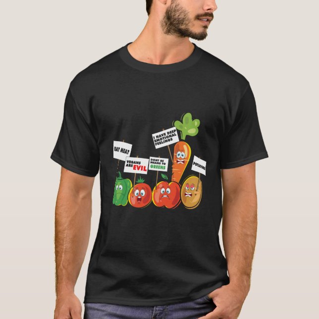 Funny Protesting Vegetables Pro Meat Anti Vegans T-Shirt (Front)