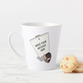 Funny Protestor With Placard Cartoon Hedgehog Latte Mug by NoodleWings at Zazzle