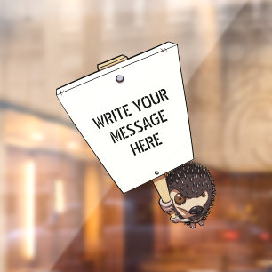 Funny Protestor With Placard Cartoon Hedgehog  Window Cling