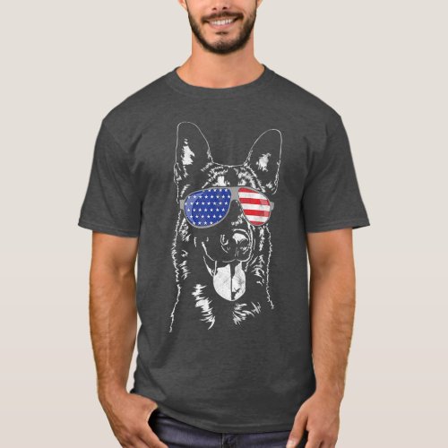 Funny Proud Belgian Malinois dog America Flag T_Shirt