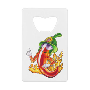 Funny Proud Firefighter Chili On Fire Gives Thumbs Credit Card Bottle Opener