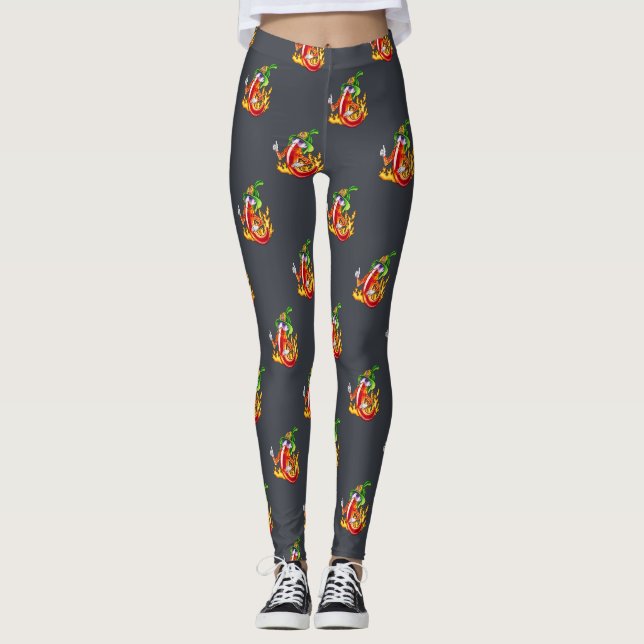 Funny Proud Firefighter Chili On Fire Gives Thumbs Leggings (Front)