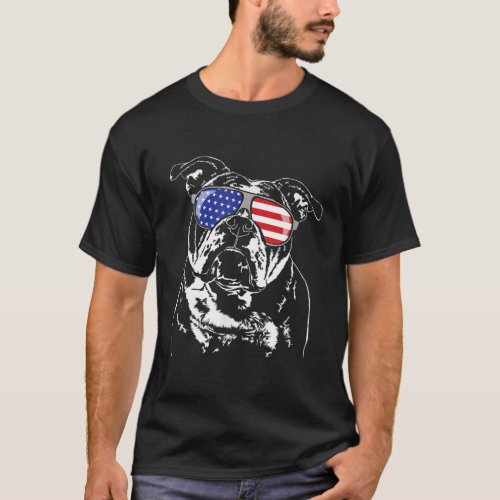 Funny Proud Old English Bulldog American Flag sung T_Shirt