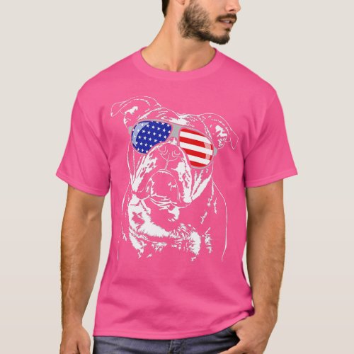 Funny Proud Old English Bulldog American Flag sung T_Shirt