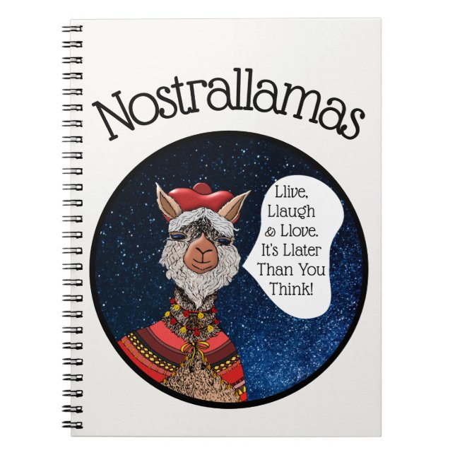 Funny Psychic Kawaii Llama Nostradamus Cartoon Notebook (Front)
