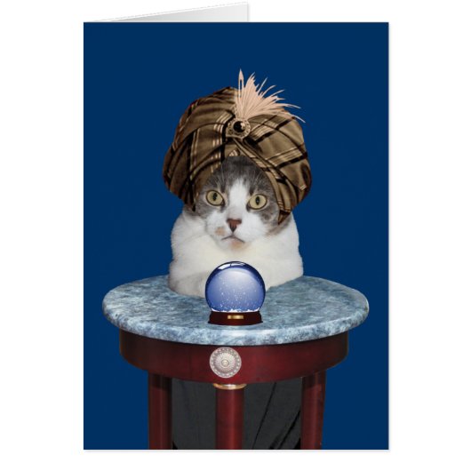 Funny Psychic Kitty Thinking About You Cards (Front)