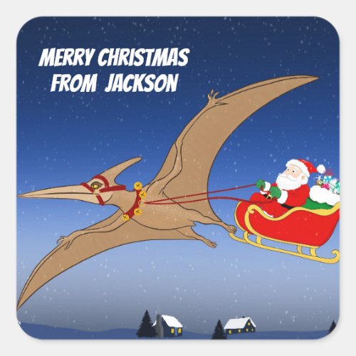 Funny Pterodactyl Santa Christmas Adventure Square Sticker
