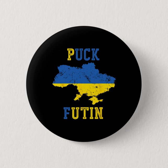 Funny Puck Futin I Stand With Ukraine Peace Ukrain Button (Front)
