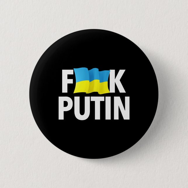 Funny Puck Futin - Ukrainian Flag  Button (Front)
