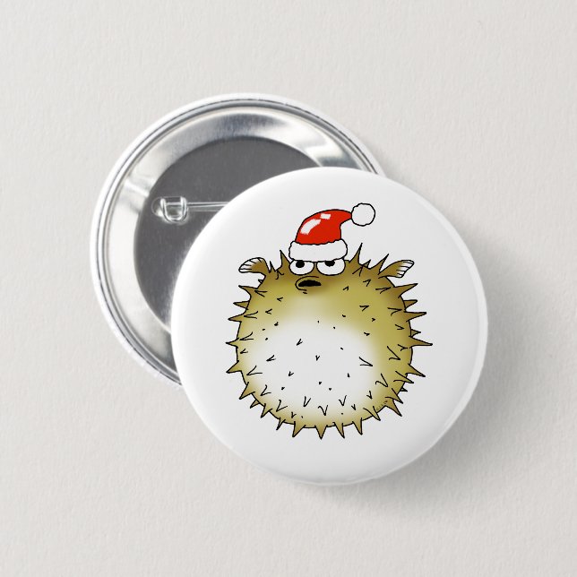 Funny Puffer Fish Christmas Button (Front & Back)