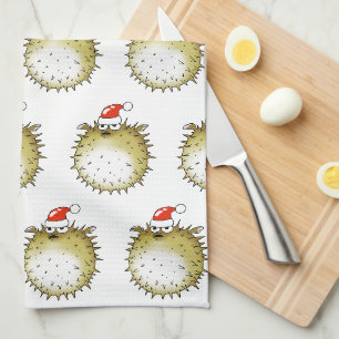 Funny Puffer Fish Christmas Kitchen Towel